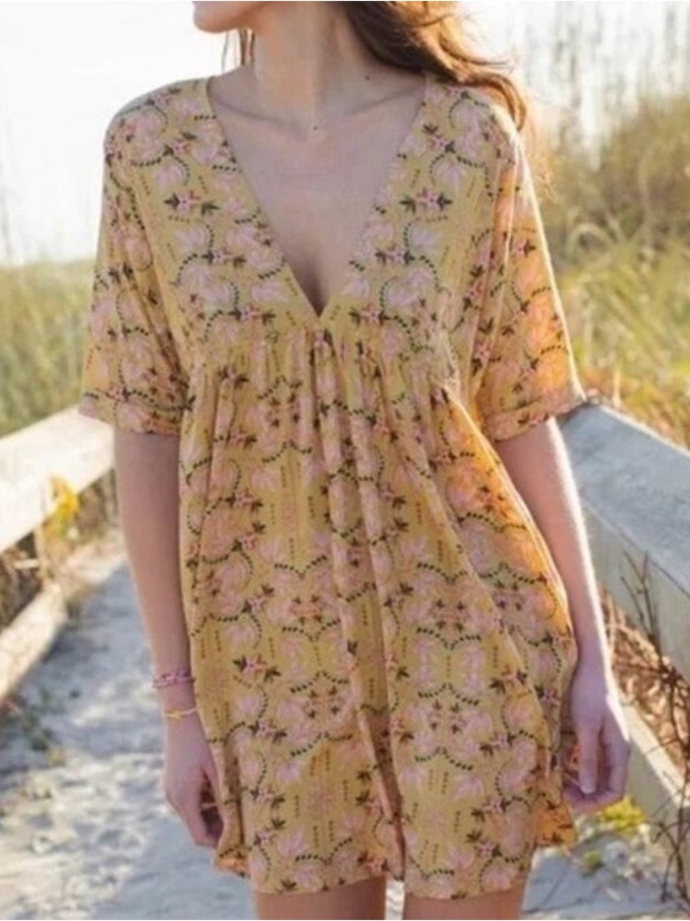 Natural Life Stella Yellow Ditsy Floral Babydoll Mini Dress L/XL